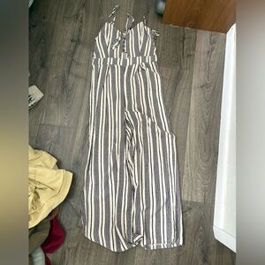 Topshop Black and White Striped Jumpsuit